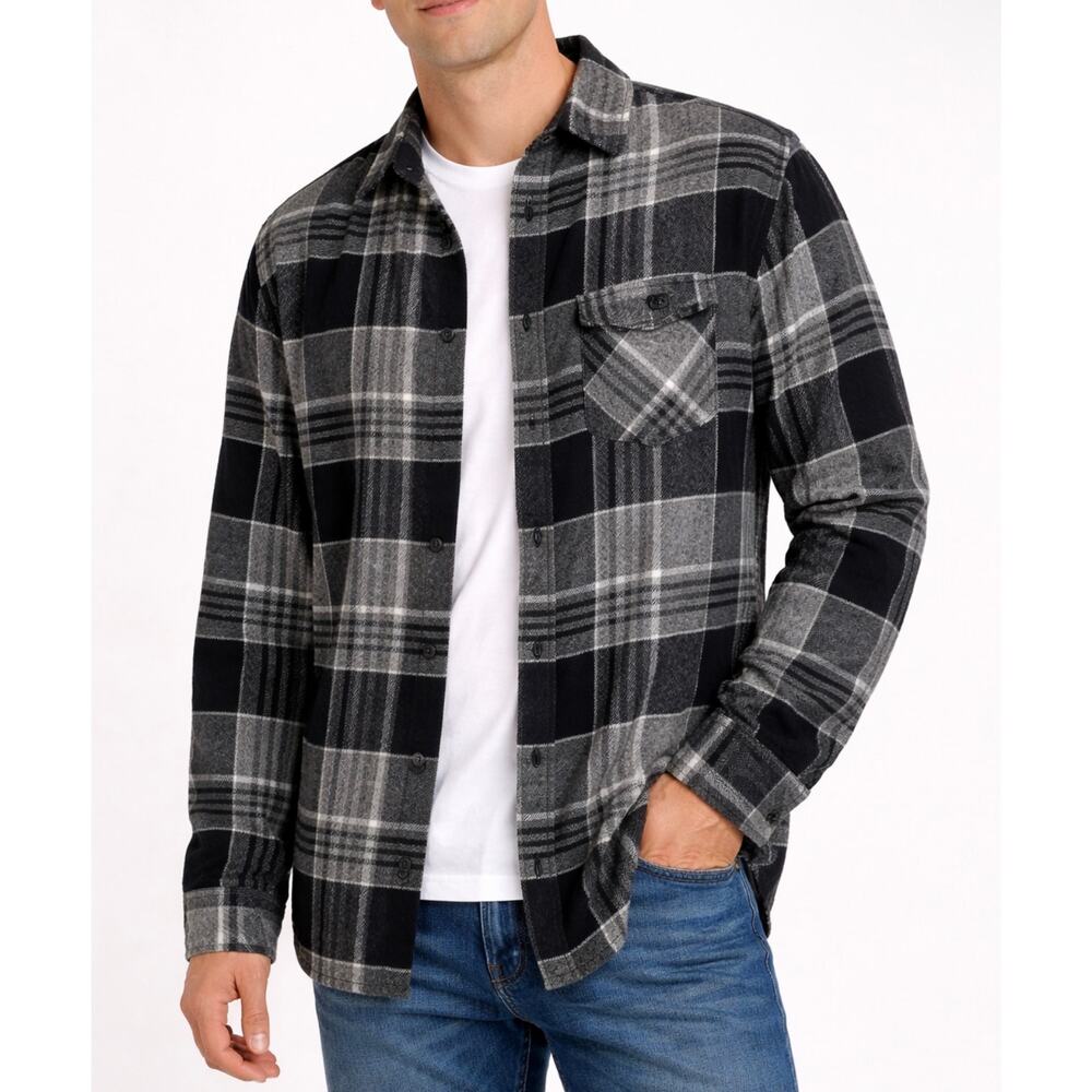 Billabong Black Gray White Plaid Flannel Shirt Men’s Size XL Long Sleeve